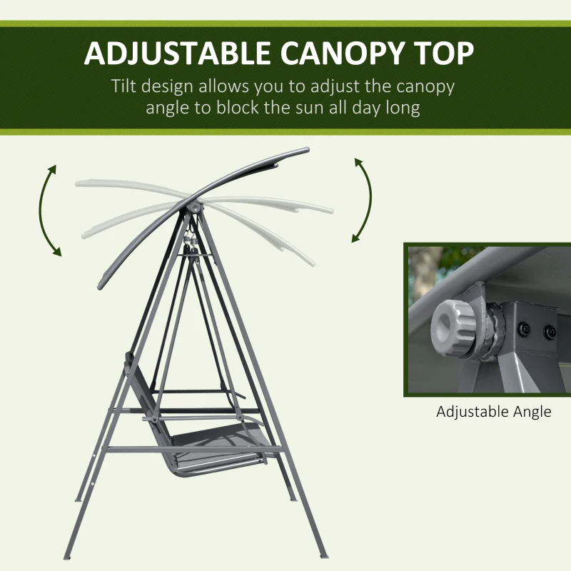 Best 2 Seater Garden Swing Seat Swing Chair, Outdoor Canopy Swing Bench with Adjustable Shade, Metal Frame and Texteline Seat, Dark Grey - Image 4