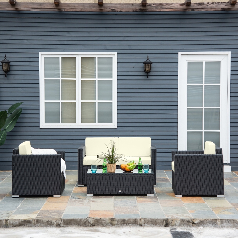 Best 4-Seater Rattan Sofa Set Garden Rattan Furniture Wicker Steel Chair Seat Furniture Patio Rattan Garden Sofa Black - Image 12