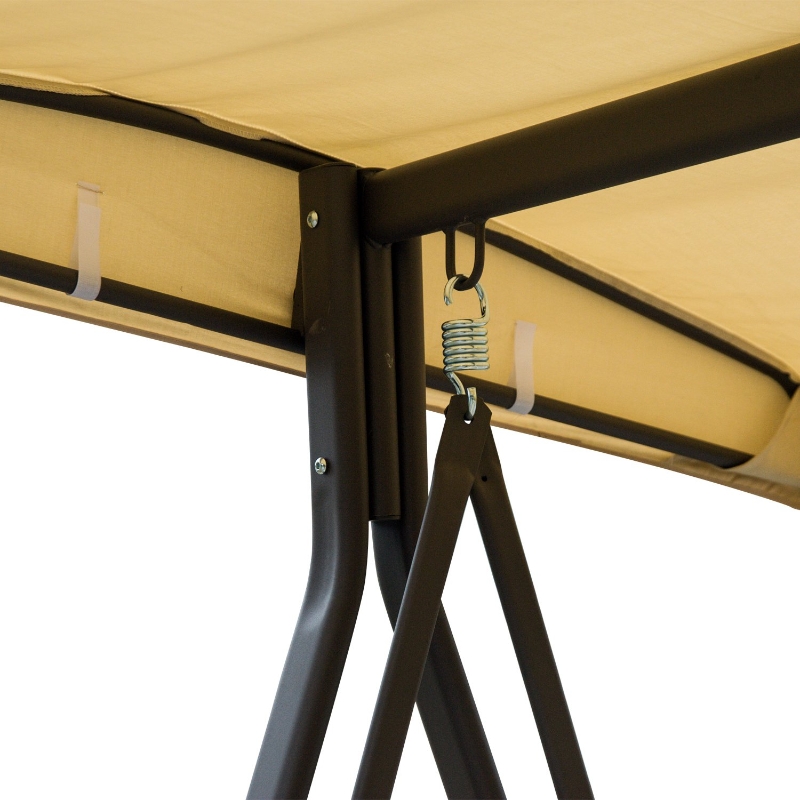 Best Swing Chair Hammock Chair 3 Seater Canopy Cushion Shelter Outdoor Bench Steel Beige - Image 12