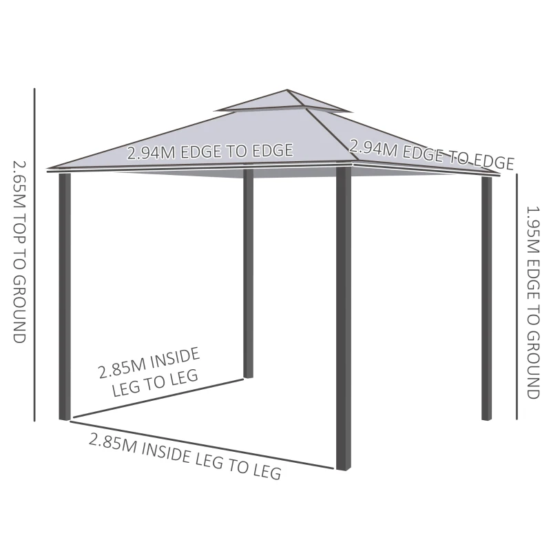Best 3 x 3 m Metal Gazebo, Garden Pavillion, Double Roof Outdoor Canopy Shelter with Mesh Sidewalls, Grey - Image 3