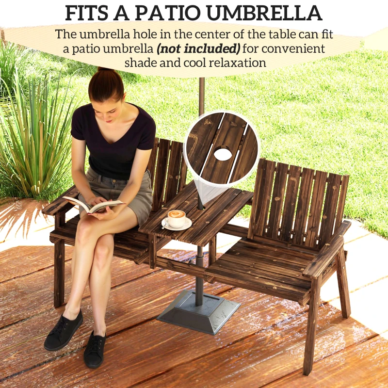 Best 2-Seater Garden Bench with Table & Parasol Hole, Antique Loveseat for Porch, Patio, Carbonised Finish - Image 5