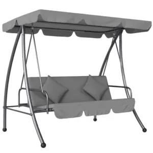 Best Outdoor 2-in-1 Swing Chair Lounger 3 Seater Garden Swing Seat Bed Convertible Tilt Canopy W/ Cushion, Light Grey