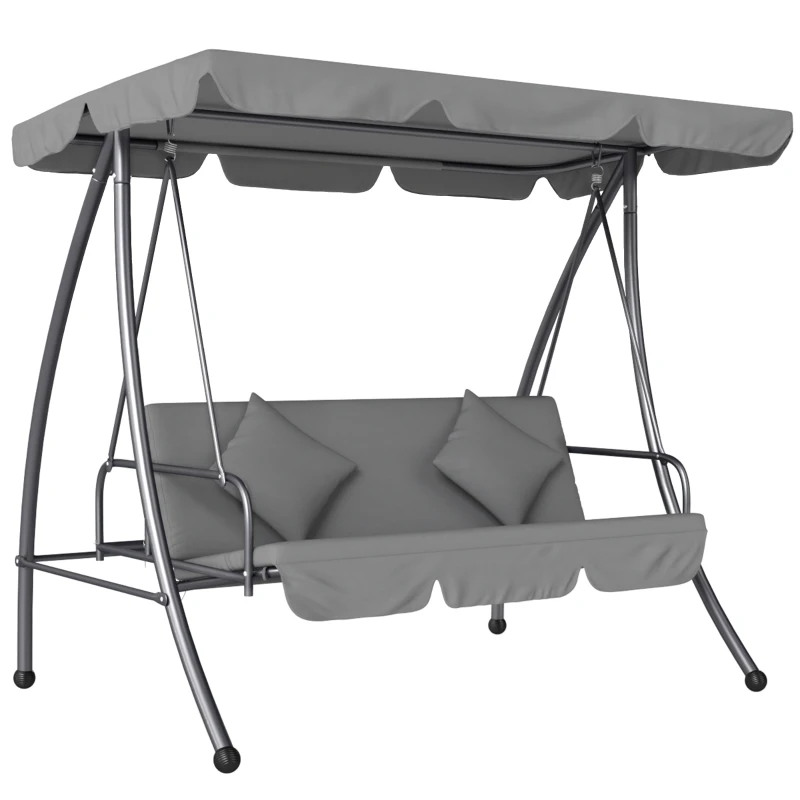 Best Outdoor 2-in-1 Swing Chair Lounger 3 Seater Garden Swing Seat Bed Convertible Tilt Canopy W/ Cushion, Light Grey