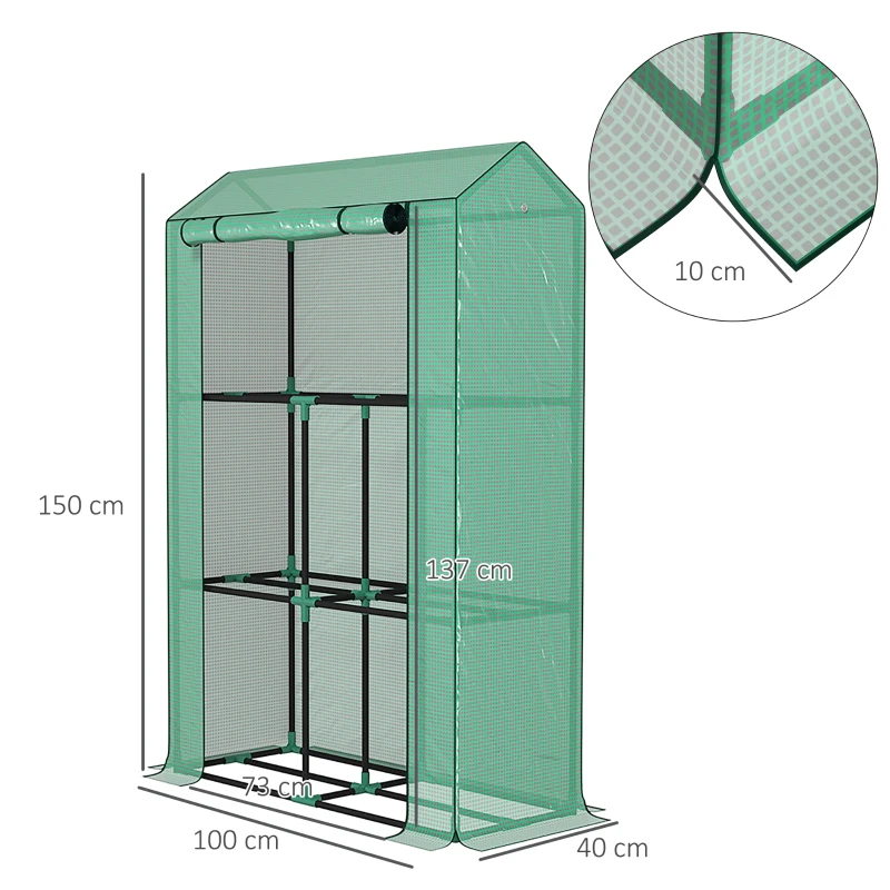 Best 40 x 100cm Three Shelf Steel Frame Greenhouse - Green - Image 3