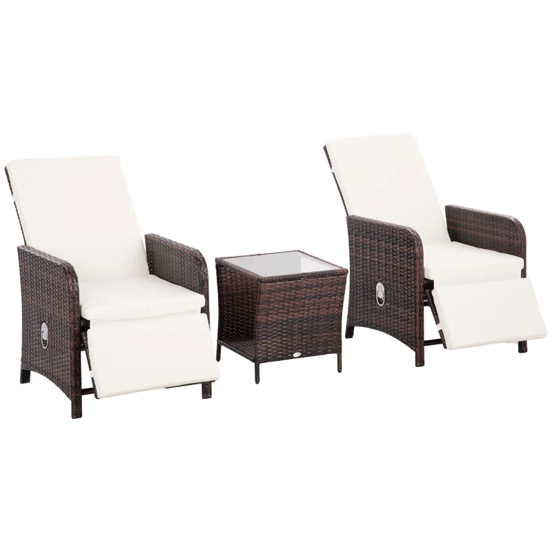 Best 3 Pieces Rattan Bistro Set Balcony Furniture with Cushions, Storage Function - Mixed-Brown