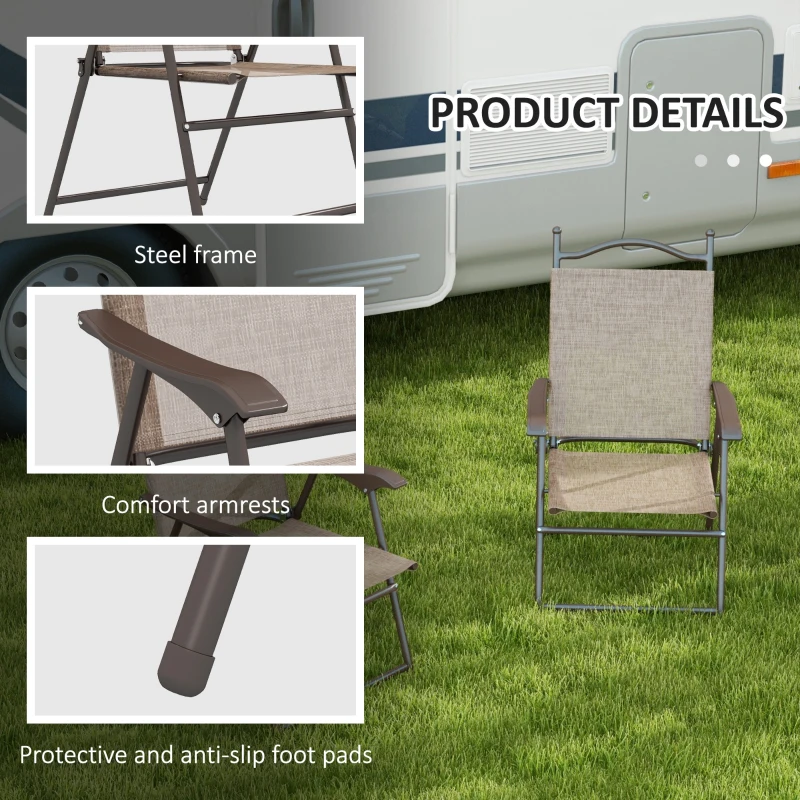 Best Set of Two Folding Garden Chairs, with Fabric Mesh Seats - Mixed Brown - Image 6