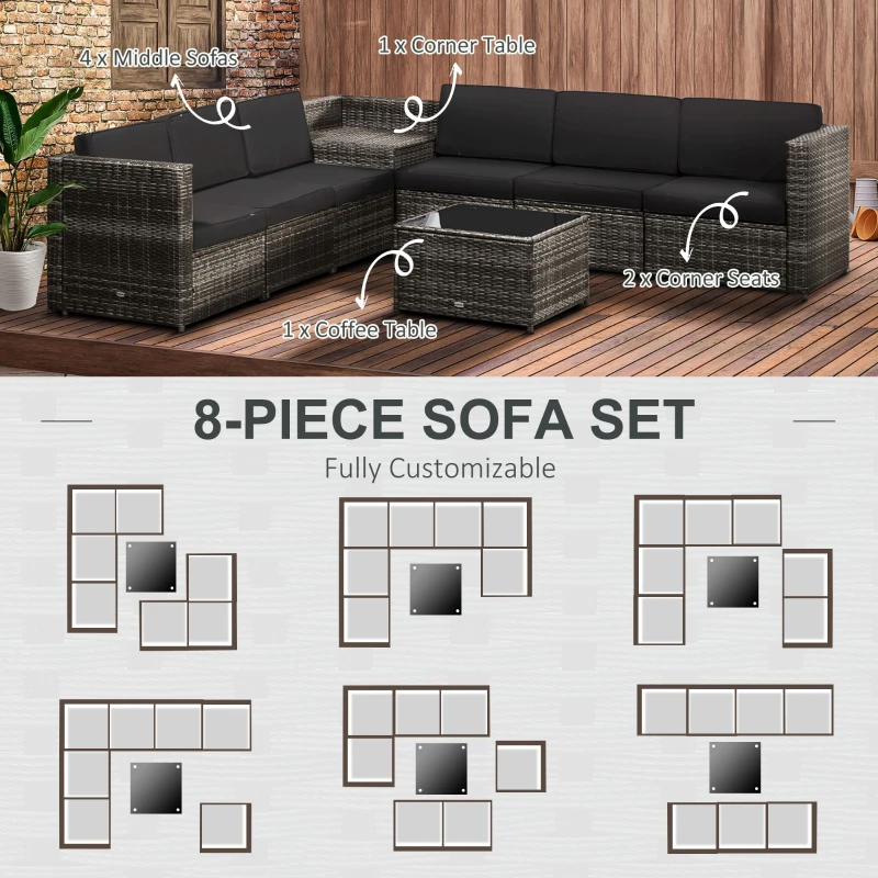Best 6-Seater Rattan Sofa Furniture Set W/ Cushions, Steel Frame-Grey - Image 6