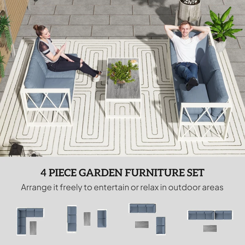 Best Four-Piece L Shaped Garden Furniture Set with 5-Level Adjustable Lounger - Grey - Image 4