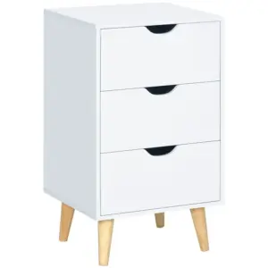 Best Bedside Table, Bedside Cabinet with 3 Drawers, Small Side Table with Wood Legs and Cut-out Handles for Bedroom, Cream White