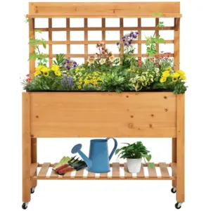 Best Wooden Planter Raised Elevated Garden Bed with 2 Shelves for Vegetables Flowers