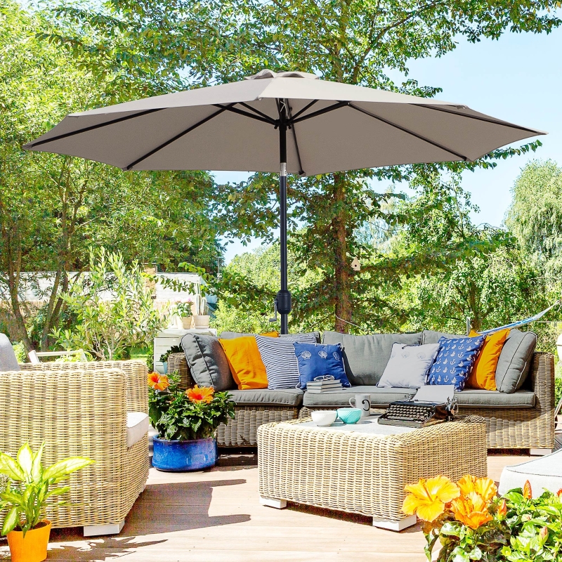 Best 3(m) Tilting Parasol Garden Umbrellas, Outdoor Sun Shade with 8 Ribs, Tilt and Crank Handle for Balcony, Bench, Garden, Light Grey - Image 12