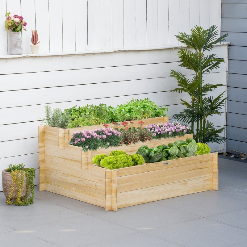 Best 117cm x 100cm x 54cm 3 Tier Raised Garden Bed 376L Fir Wood Elevated Planter Flower Box with 9 Grow Grids and Non-woven Fabric for Vegetables, Flower, Herb Outdoor Indoor Use - Image 14