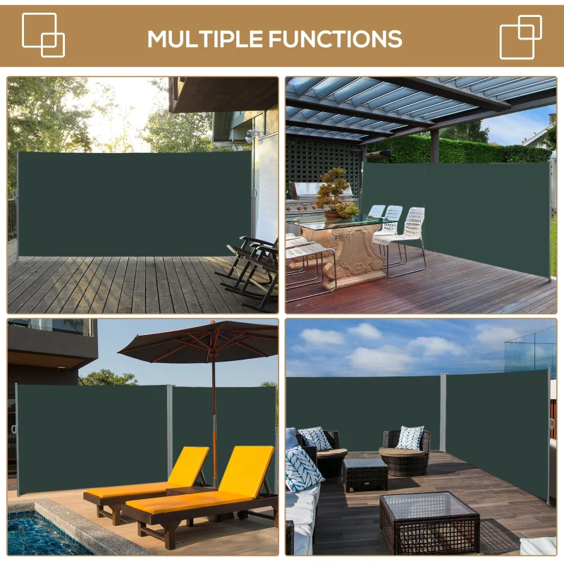 Best 3x2m Retractable Sun Side Awning Screen Fence Patio Garden Wall Balcony Screening Panel Outdoor Blind Privacy Divider, Grey - Image 7