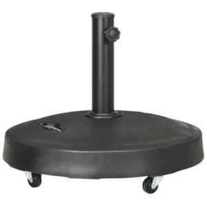 Best 23.5kg Resin Garden Parasol Base with Wheels and Retractable Handles, Round Outdoor Market Umbrella Stand Weight for Poles of Φ38mm to Φ48mm, Black