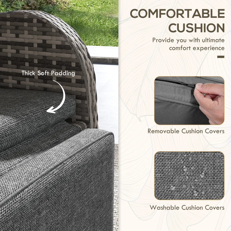 Best 2 Seater Patio Rattan Chaise Lounge Sofa Set with Fabric Cushion, Grey and Brown - Image 7