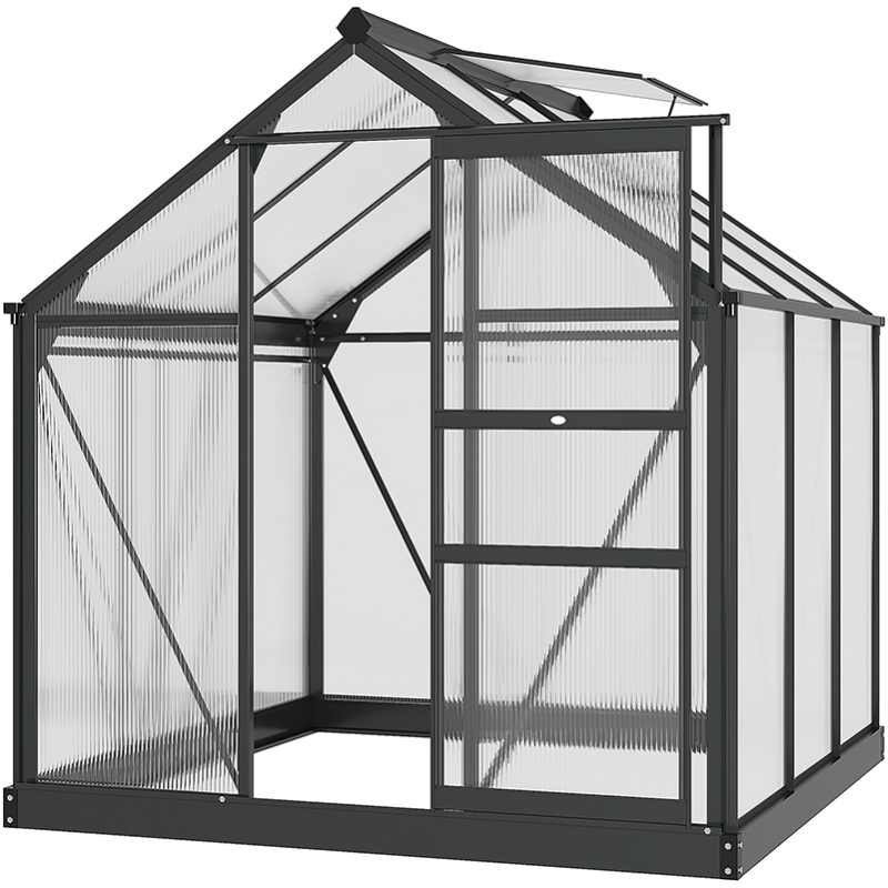 Best 6 x 6ft Polycarbonate Greenhouse, Large Walk-In Green House with Slide Door and Window, Garden Plants Grow House with Aluminium Frame and Foundation, Grey - Image 10