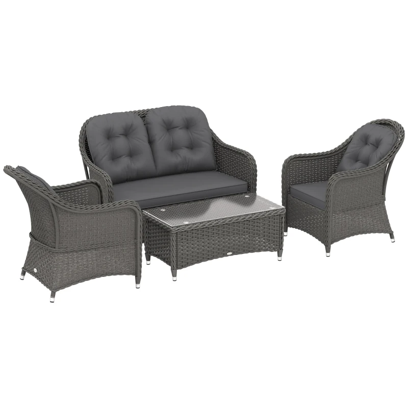 Best Four-Piece Rattan Sofa Set, with Glass-Top Table - Light Grey