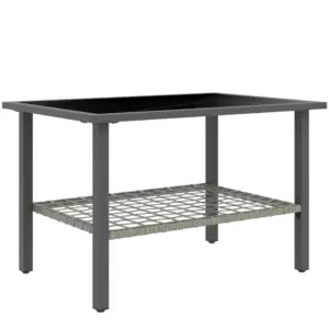 Best Outdoor Rattan Coffee Table with Tempered Glass Top, Storage Shelf, Foot Pads, for Patio, Balcony, Mixed-grey