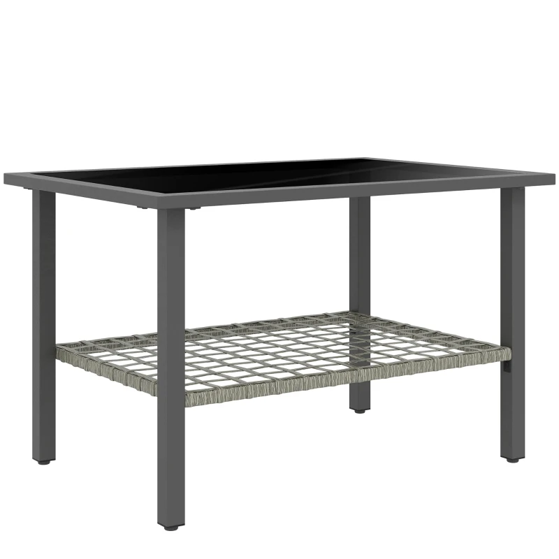 Best Outdoor Rattan Coffee Table with Tempered Glass Top, Storage Shelf, Foot Pads, for Patio, Balcony, Mixed-grey