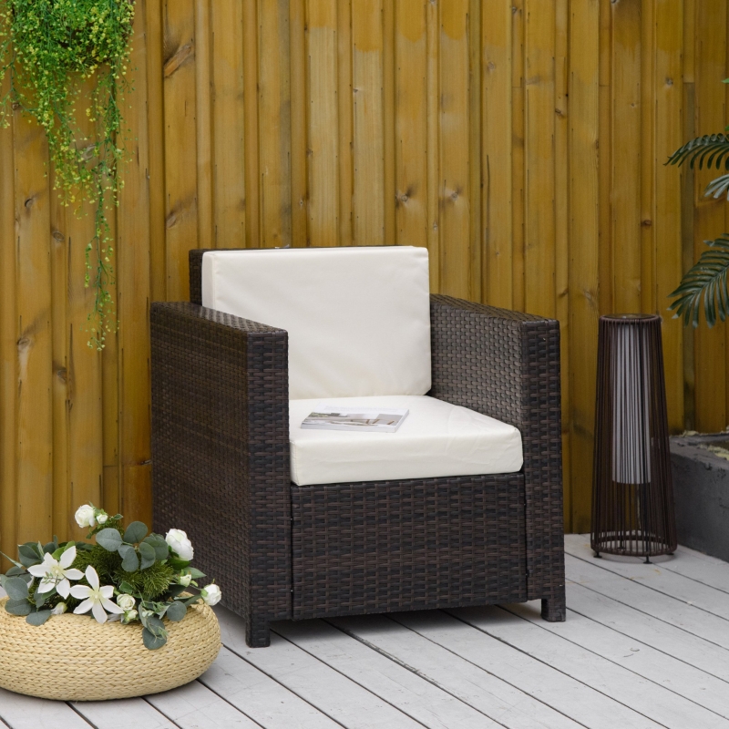 Best Single Seater Rattan Chair, PE Wicker Garden Armchair with 10 cm Thickened Cushion, All-Weather Rattan Garden Chair with Armrests, Brown - Image 10