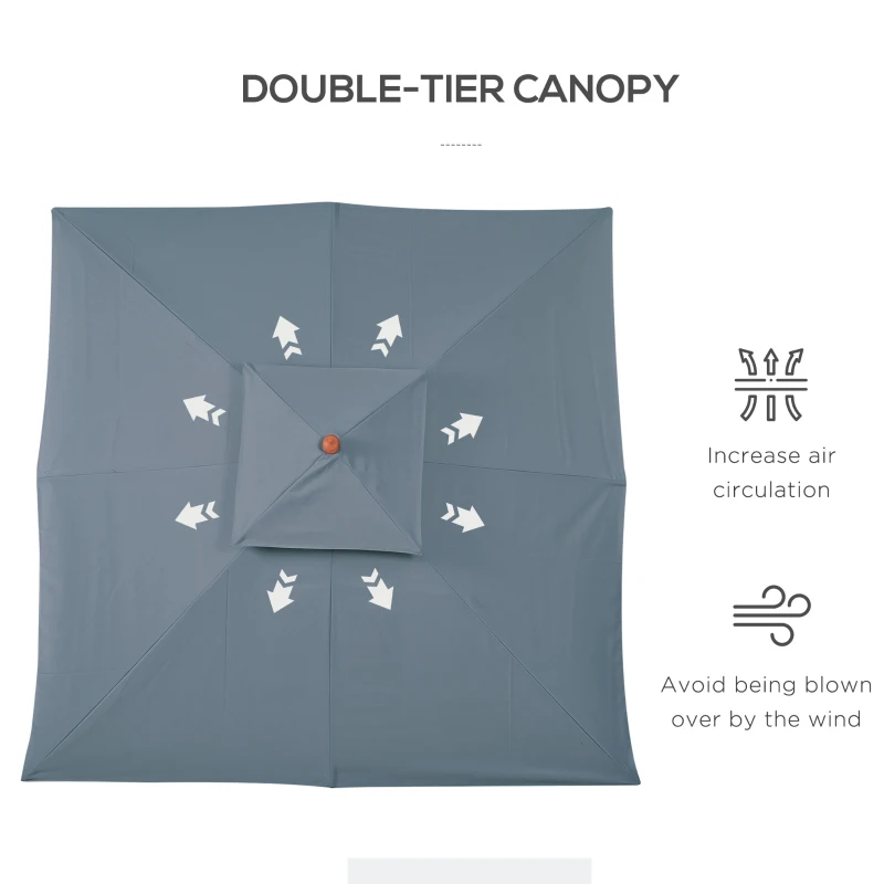 Best 3 x 3 metre Patio Parasol Garden Umbrellas Sunshade Outdoor Wooden Parasol Canopy Double Tier, Dark Grey, BASE NOT INCLUDED - Image 5