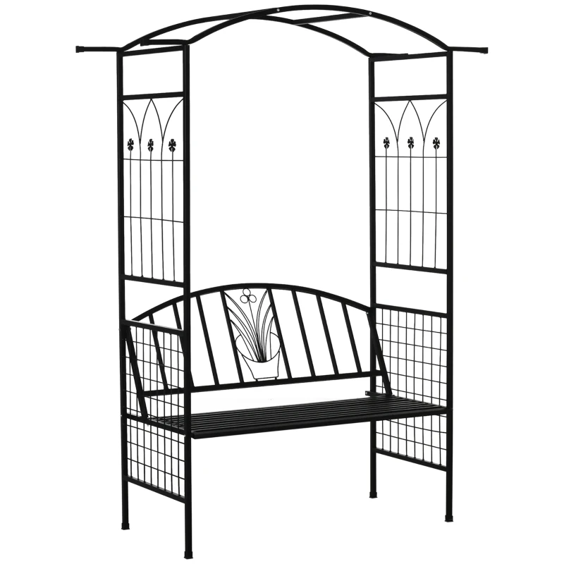 Best Steel Frame Outdoor Garden Arch w/ 2-Seater Bench Flower Climber Black
