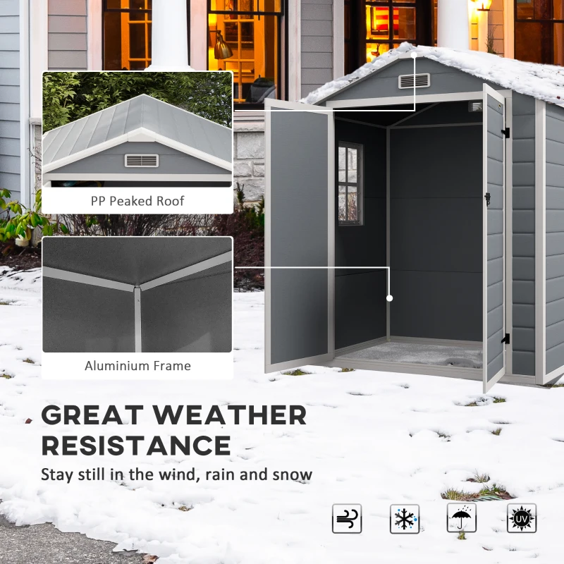 Best 6'x4.5' Garden Storage Shed, Lockable Garden Shed with Double Doors, Window, Vent and Plastic Roof, Grey - Image 6