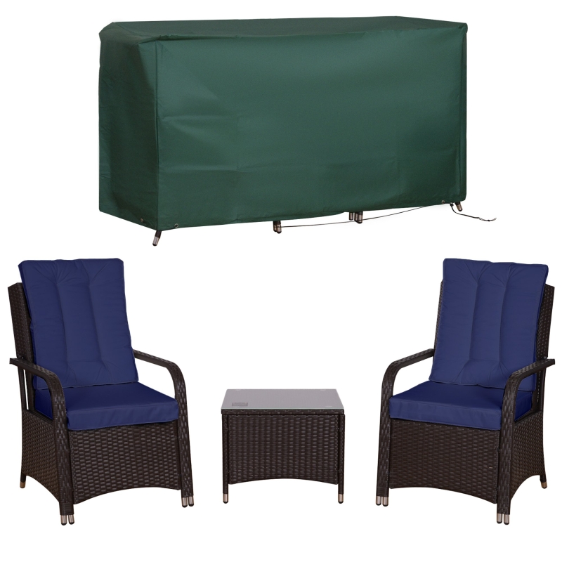 Best 3 Pieces Rattan Bistro Set with Furniture Cover, Wicker Garden Furniture Set, Glass Top Coffee Table and Chairs with Cushions for Outdoor, Patio, Balcony, Dark Blue - Image 11