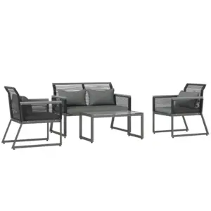 Best 4 Pieces Rattan Garden Furniture Set - Charcoal Grey
