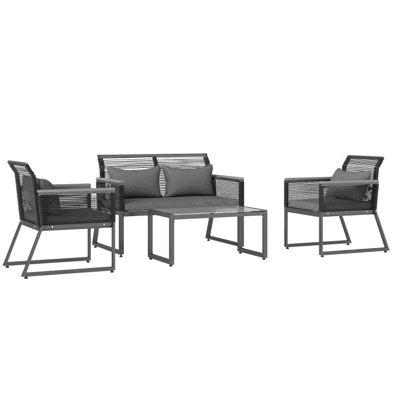 Best 4 Pieces Rattan Garden Furniture Set - Charcoal Grey