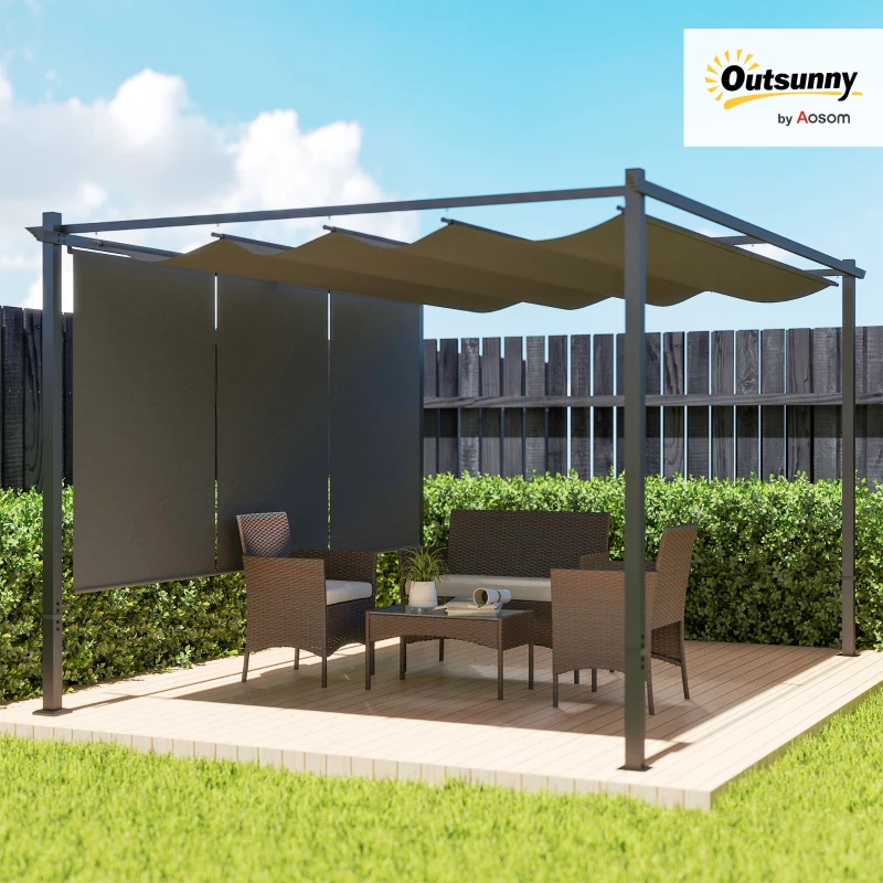 Best 3 x 4m Metal Pergola with Retractable Roof and Roller Shade, Wall-Mounted or Free Standing Garden Gazebo Canopy Pergola Kit, UPF30+ Outdoor Sun Shade Shelter, Grey - Image 2