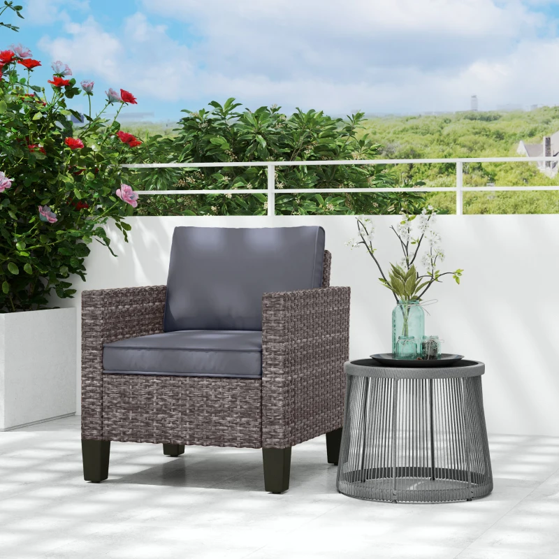 Best Single Rattan Armchair, with Cushions - Mixed Grey - Image 2