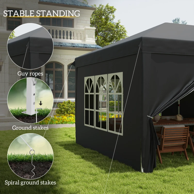 Best 3 x 6 m Pop Up Gazebo with Sides and Windows, Height Adjustable Wedding Camping Party Tent Canopy Marquee with Storage Bag for Garden, Event, Black - Image 6
