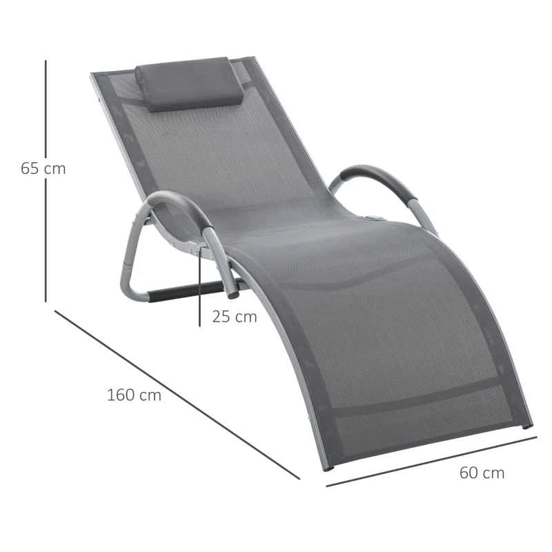 Best Sun Lounger Reclining Chair Portable Armchair with Pillow for Garden Patio Outside Aluminium Frame, Dark Grey - Image 3