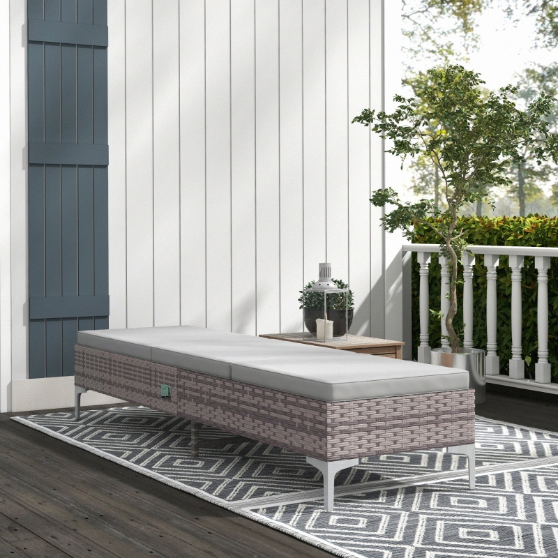 Best Outdoor PE Rattan Sun Lounger, Multi-position Backrest Adjustable Single Recliner Sunbed Daybed with Removeable & Washable Cushion, for Patio, Garden, Light Grey - Image 10