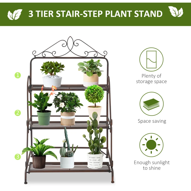 Best 3 Tier Stair Style Metal Plant Stand, Flower Pot Holder Display Shelf, Storage Organizer Rack for Indoor Outdoor Patio Balcony Yard - Image 4