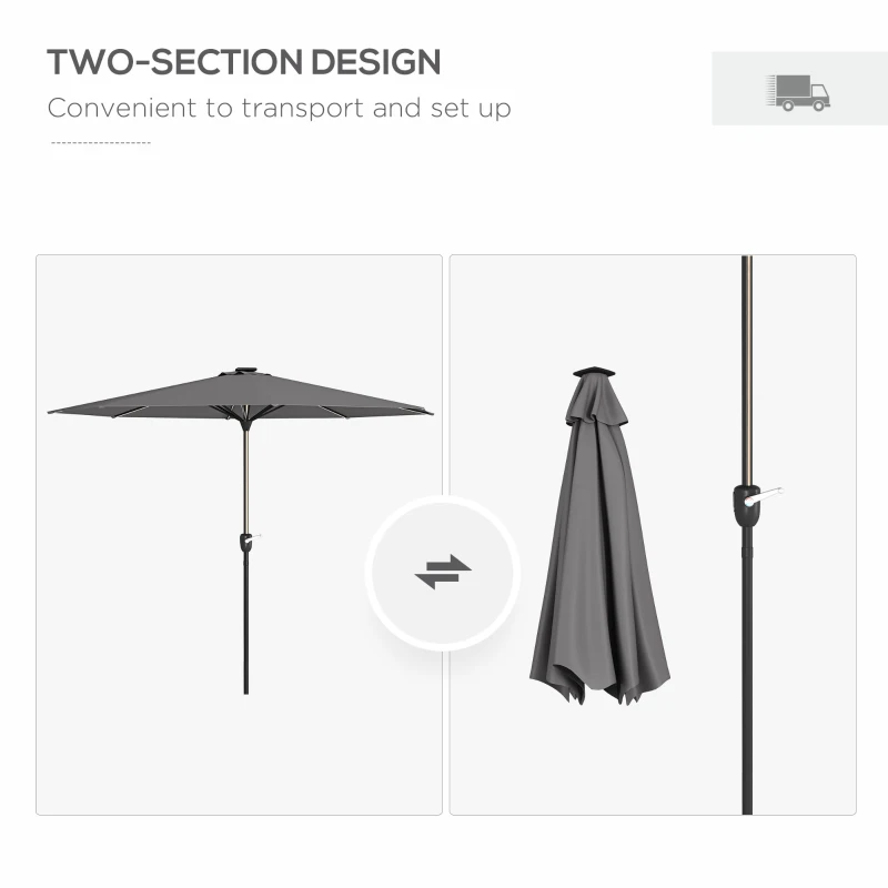 Best 2.65m Garden Parasol, with LED Lights - Dark Grey - Image 7