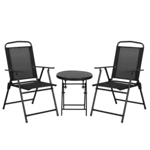 Best Three-Piece Garden Seat Set, with Glass-Top Table - Black