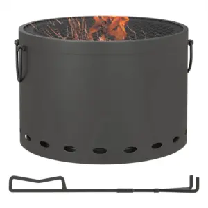 Best Smokeless Fire Pit, 38cm Portable Wood Burning Firepit with Spark Screen and Poker, Low Smoke Camping Bonfire Stove for Garden Patio Picnic, Dark Grey