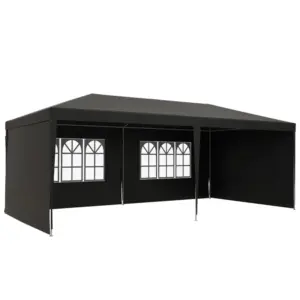 Best 6 x 3 m Party Tent Gazebo Marquee Outdoor Patio Canopy Shelter with Windows and Side Panels Dark Grey