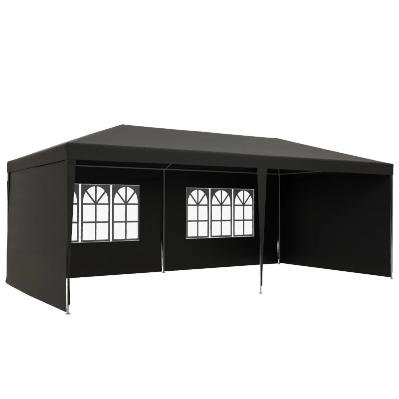 Best 6 x 3 m Party Tent Gazebo Marquee Outdoor Patio Canopy Shelter with Windows and Side Panels Dark Grey
