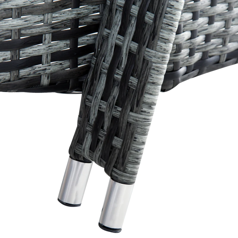 Best 3 Pieces Rattan Sun Loungers, Garden Wicker Wheeling Recliner , PE Rattan Lounge Chairs w/ Cushions & Side Coffee Table Grey - Image 8