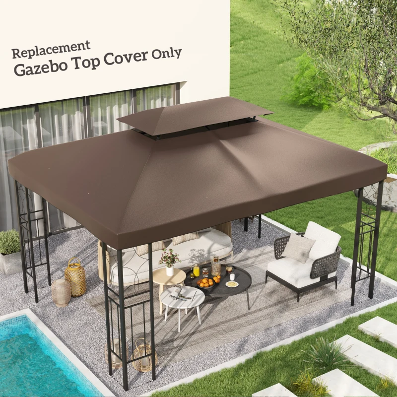 Best 3x4m Gazebo Canopy Replacement Cover, 2 Tier Top Roof UV Cover Garden Patio Outdoor Sun Awning Shelters, Brown (TOP COVER ONLY) - Image 2