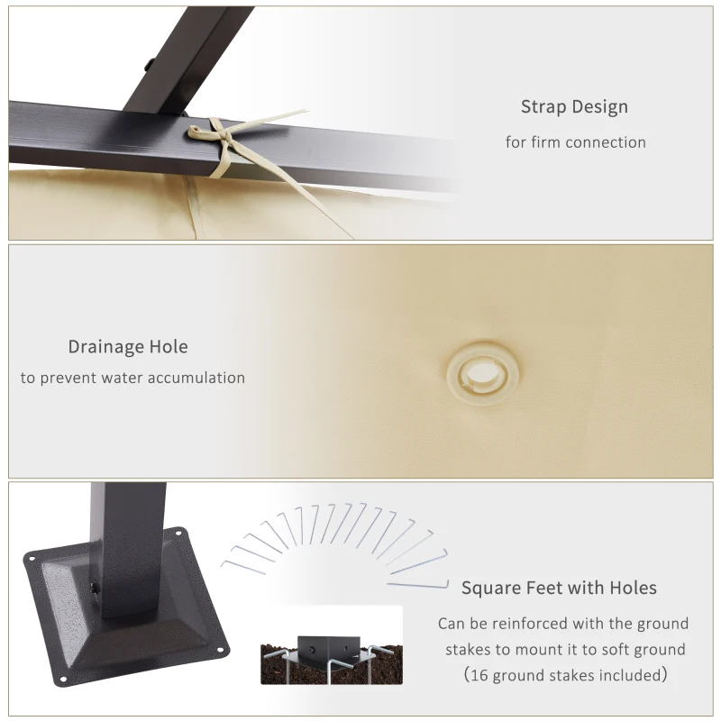 Best 3 x 3(m) Metal Pergola with Retractable Roof, Garden Gazebo Metal Pergola Canopy. Outdoor Sun Shade Shelter for Party BBQ, Beige - Image 6