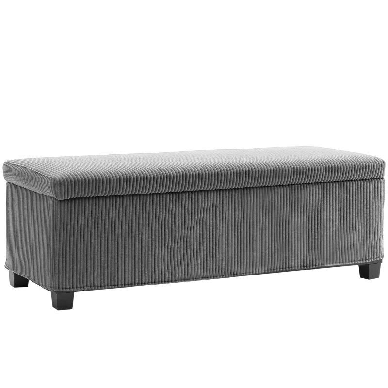Best Storage Ottoman Bench, Corduroy Footstool with Removable Lid and Legs, 112cm Storage Chest Box for Living Room, Bedroom, Hallway, Grey
