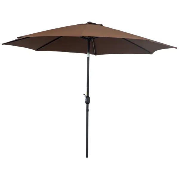 Best 3(m) Tilting Parasol Garden Umbrellas, Outdoor Sun Shade with 8 Ribs, Tilt and Crank Handle for Balcony, Bench, Garden, Coffee
