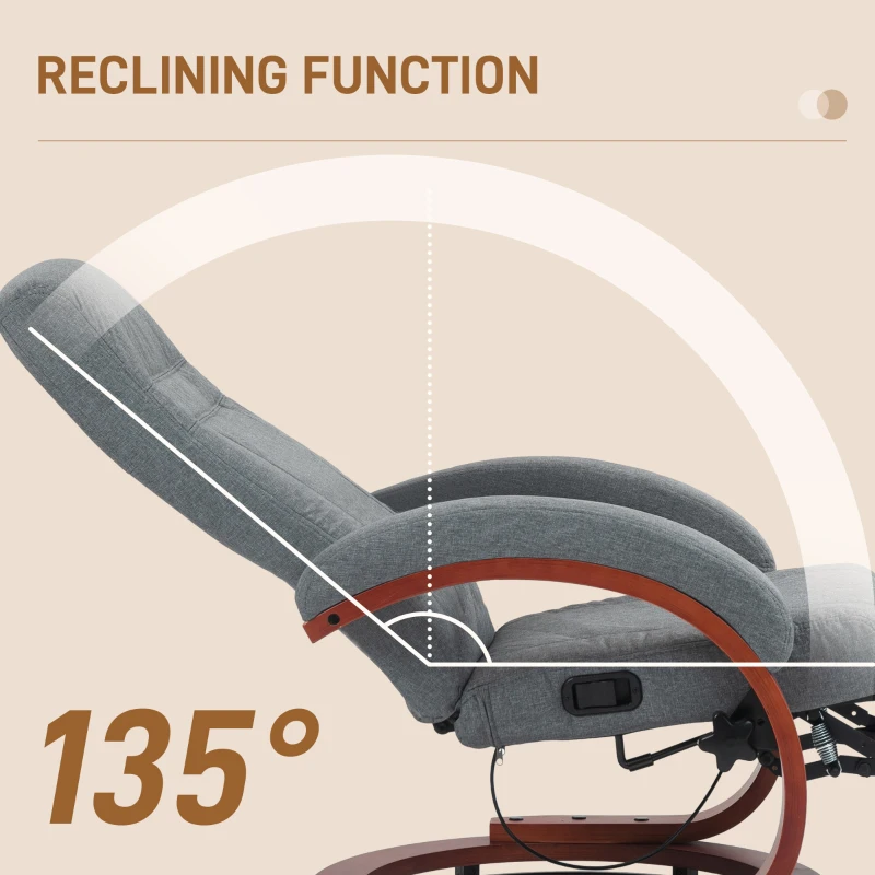 Best 135° Manual Reclining Swivel Chair, with Footrest - Grey - Image 4