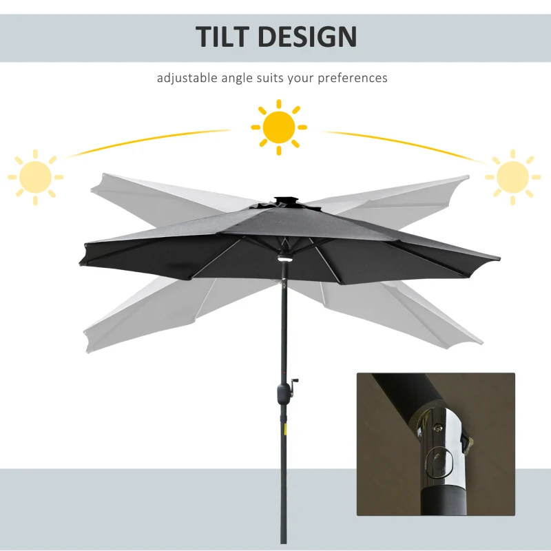 Best 2.7m Garden Parasol Sun Umbrella w/ LED Solar Light Angled Canopy Grey - Image 5