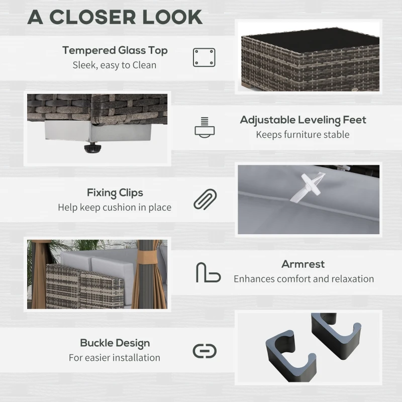 Best Seven-Piece Rattan Garden Set, with Glass-Top Table - Mixed Grey - Image 7