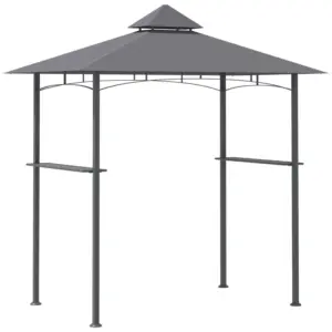 Best 2.5M (8ft) New Double-Tier BBQ Gazebo Grill Canopy Barbecue Tent Shelter Patio Deck Cover - Grey